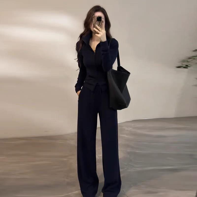 

Korean Style Slimming Hoodie & Wide Leg Pants Sports Two-Piece Set for Women - 2026 Collection XXL