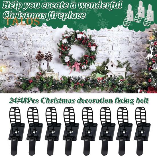 24/48Pcs Christmas Garland Hanger Adjustable Garland Hooks Ties Christmas Stocking Holder Reusable Adhesive Straps for Fireplace Window Decor