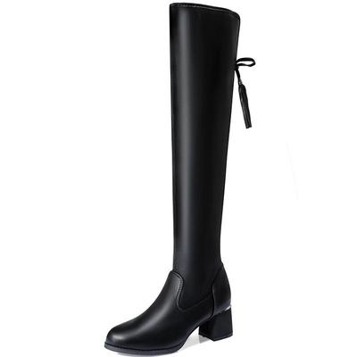Hauteur de talon 5CM Automne et Hiver Décontracté Jambe Longue Au-dessus du Genou Bottes Tendance Antidérapantes Résistantes à l'Usure Bottes de Mode Polyvalentes Chaussures pour Femmes