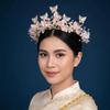 Vintage Pink Floral Crown Elegant Princess Rhinestone Tiara Trendy Butterfly Crown Headwear  Women