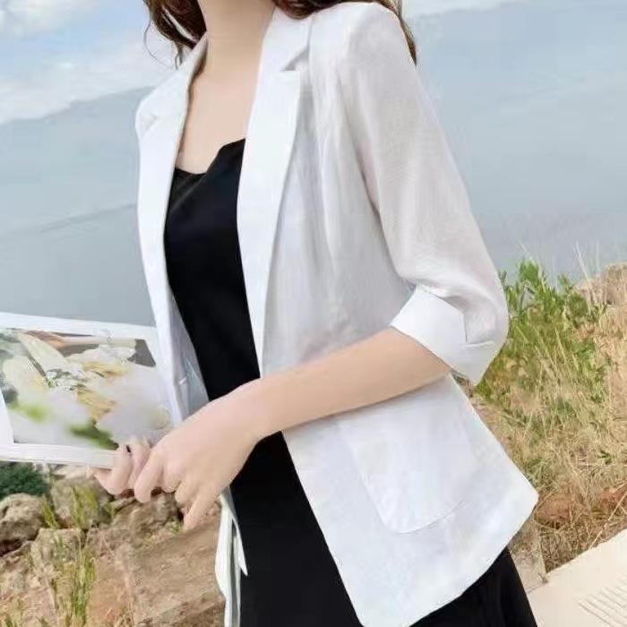 Women's Cotton Linen Blazer - Spring/Summer 2025 British Style, Casual Sun Protection Jacket