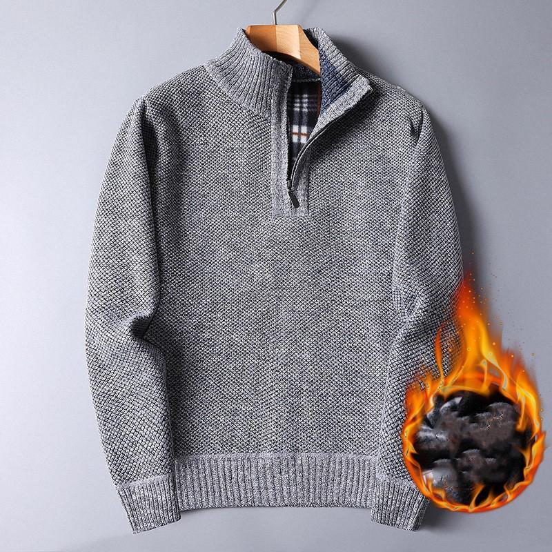 Men's Autumn and Winter Thickened Fleece Half-zip Sweater Loose Pullover Knit Jacket