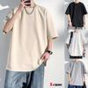 Oversized Short Loose Round Crew Big Korean Cool Short Simple X-cross Men's T-Shirt, Sleeve, Oversized, Solid, Opaque, Fit, 5/8 Sleeves, Polyester,