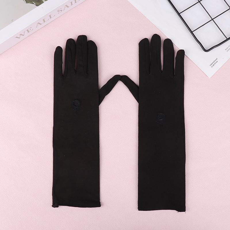 

1 пара варежек, солнцезащитные перчатки для вождения, эластичные женские перчатки средней длины с защитой от УФ-лучей, дышащие, для весны-лета, тонкие перчатки чёрный