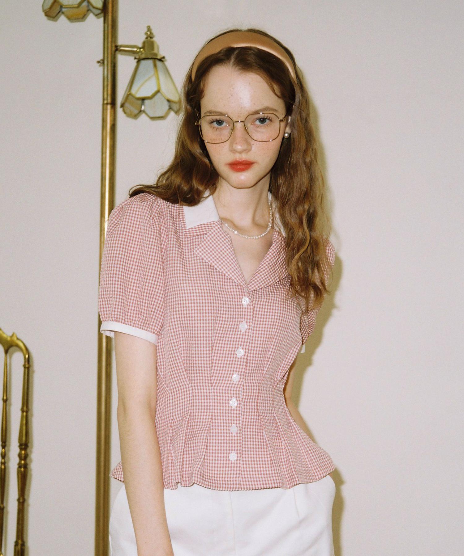 Salon De Yon Vintage Check Blouse_ 2 Colors Green/S