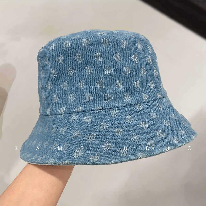 Autumn and winter hat women's retro denim bucket hat love washbasin hat fashion versatile bucket hat