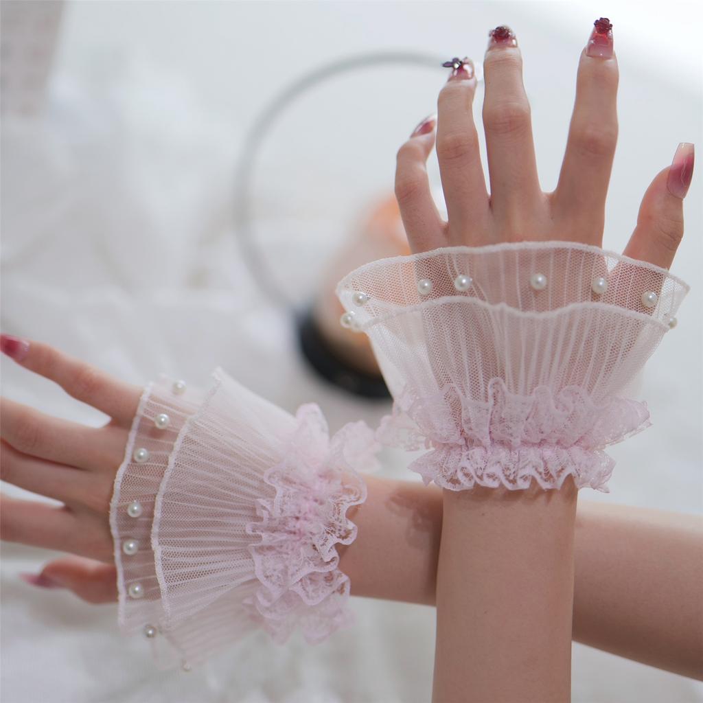Elegant Organza Wrist Cuffs Covers With Lace Trim Flower Wrist Sleeves For Photography Decorative Arm Sleeves Handwear