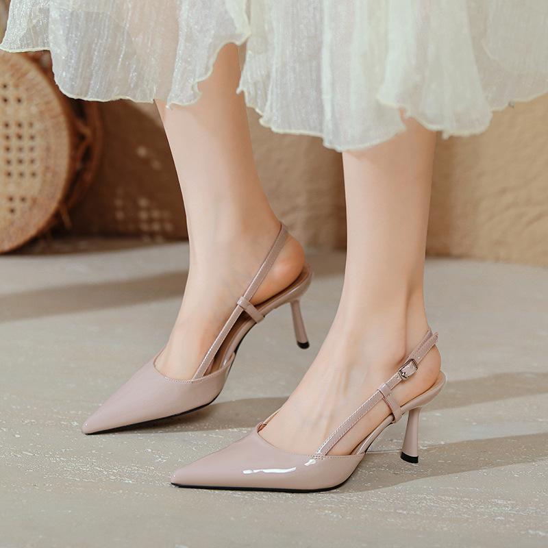 French high heels stiletto 2025 new large size women's shoes bag head sandals women's summer pointed empty high heels