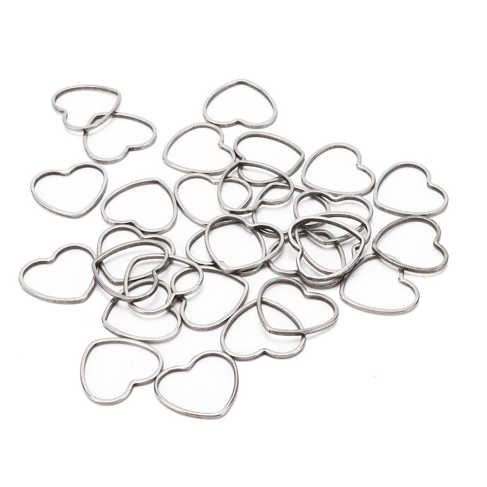 30pcs Stainless Steel Hollow Frame Pendants Silver Hollow Stainless Steel Pendants Heart Heart Shaped Pendants