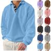 Herren Herbst Frühling Sweatshirt Locker Revers Einfarbig Langarm Pullover Knöpfe Lässig Übergröße Mittellang Herrenhemd Top