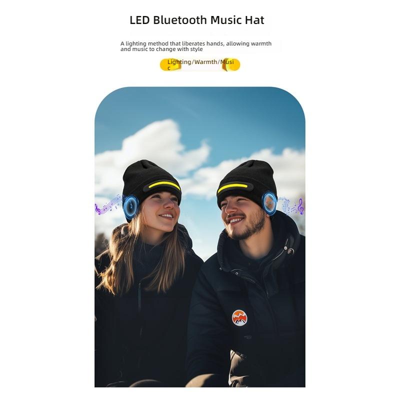 Wireless Bluetooth 5.4 Music Beanie Hat with LED Headlight, IPX5 Waterproof Stereo Headphones for Outdoor Sports