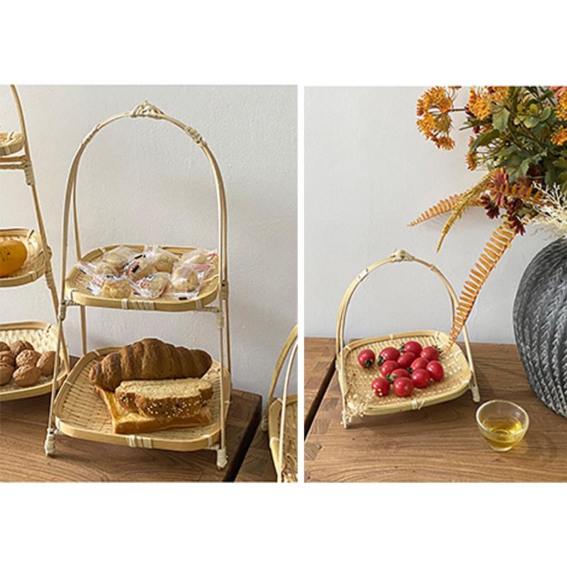 Multi-Function Bamboo Woven Basket 1/2/3 Layers Fruit Vegetable Storage Basket Durable Handwoven Standing Tray For Kitchen