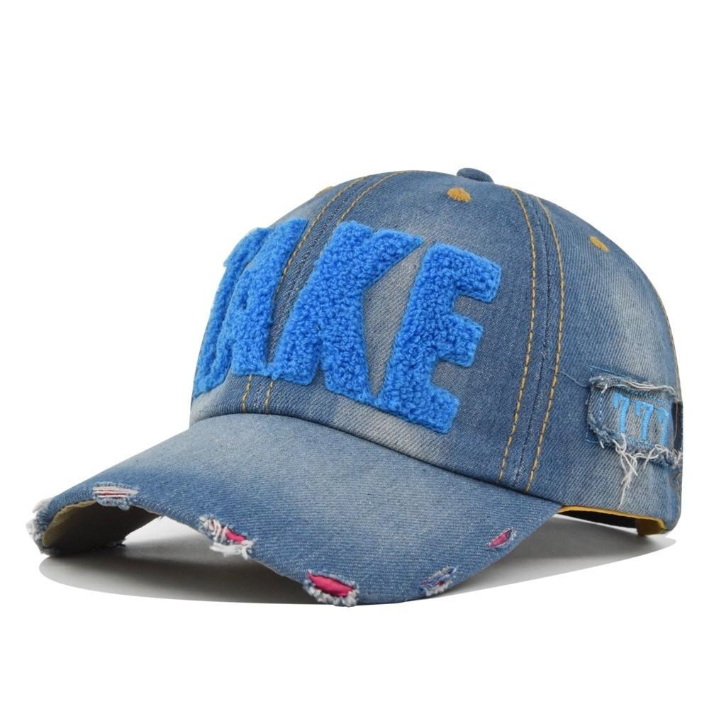 Gekleurde Letter TAKE Borduur Baseballpet Geperforeerd Gat Denim Pet met Klep Verstelbare Cowboy Baseballpetten Voor Man Vrouw