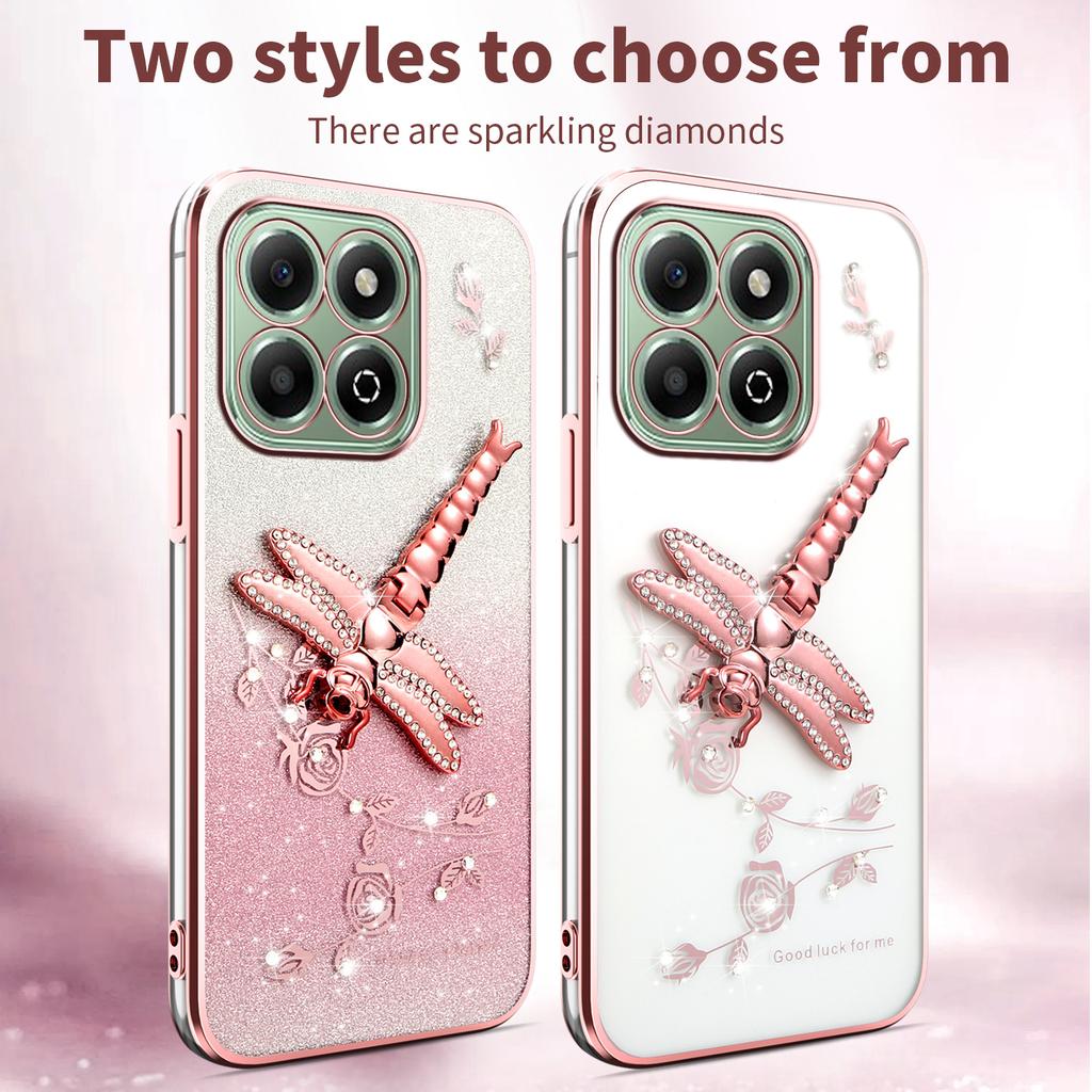 KADEM For Honor X6b 4G Case Dragonfly Kickstand TPU Flowers Glitter Phone Cover