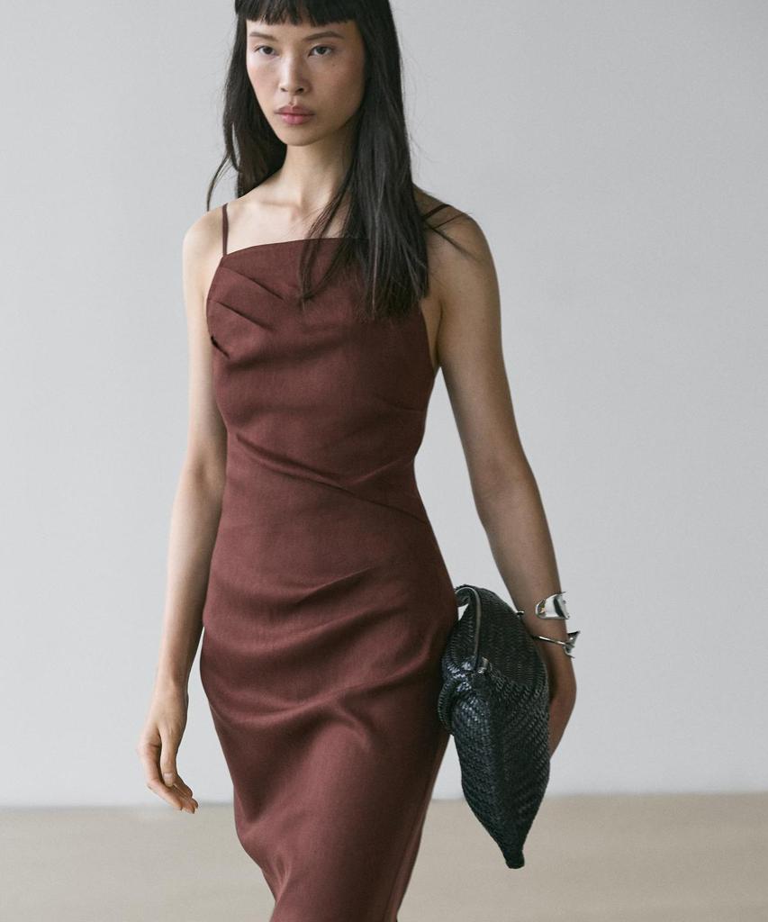 Masimodutti Linen Stretch Strap Knee-Length Dress