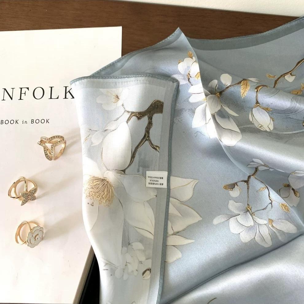 New 100% Natural Silk Scarf Square Female Fashion Pashmina Bufanda Folral Women Shawl Wraps Bandana Scarves Foulard Echarpe