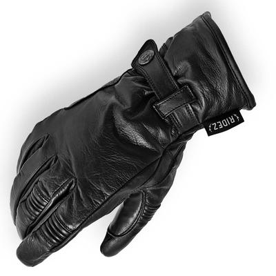 RIDEZ Winter Motorcycle Fleece and Genuine Cowhide Stylish American Long Smartphone Gloves, Leather, Style, Sleeve, Compatible, Black, RWG06-BK-XL