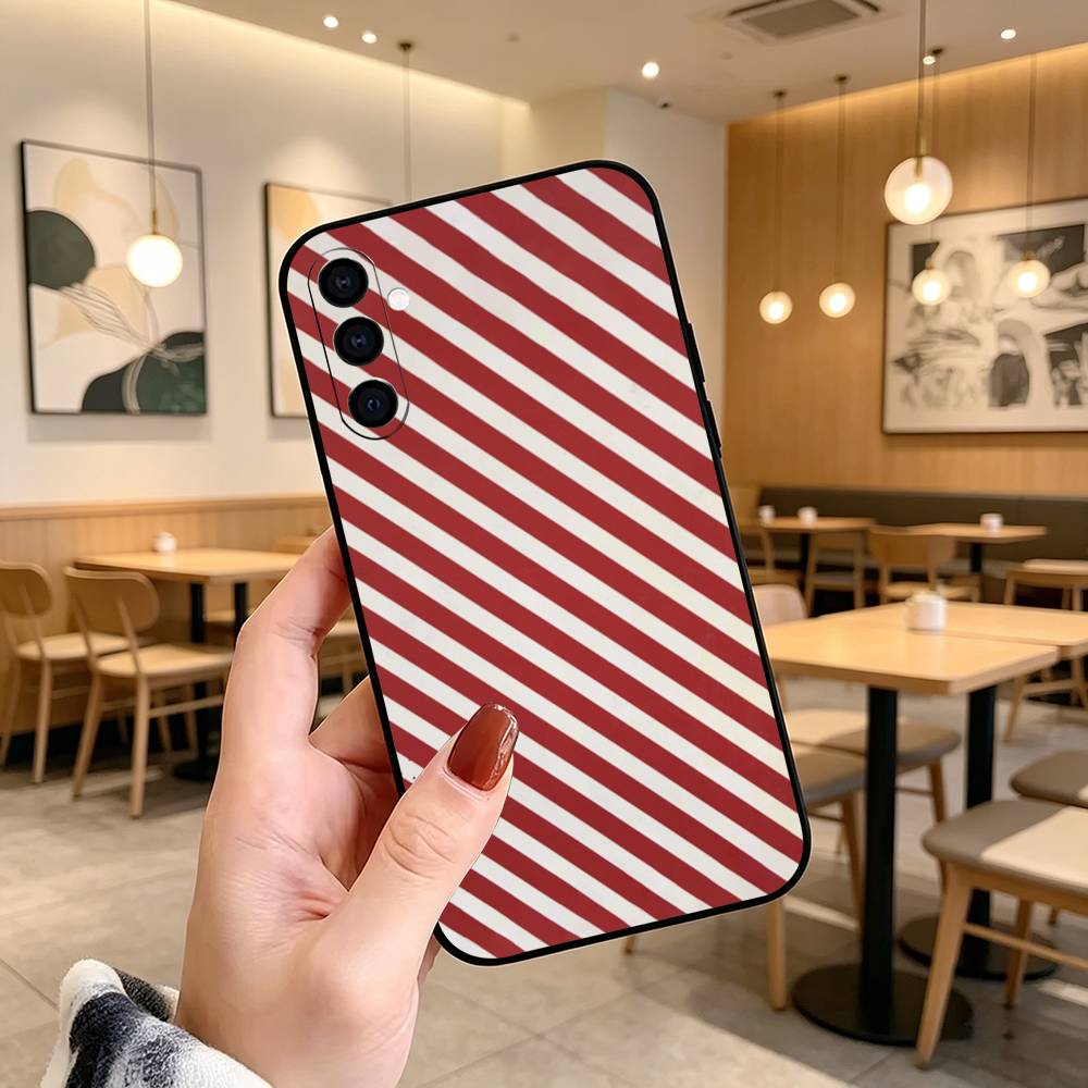 Bordeaux Weiß gestreiftes Muster Handyhülle Für Samsung Galaxy A73,A72,A71,A70,A53,A52,A51,Andere Weiche Schwarze Hülle