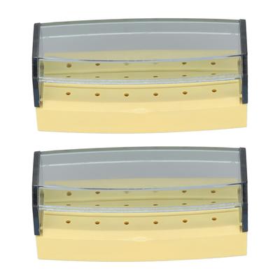 2pcs Dental Bur Holder Box 18 Holes Bur Cleaning Autoclavable Case Organizer for Dentist Laboratory Yellow