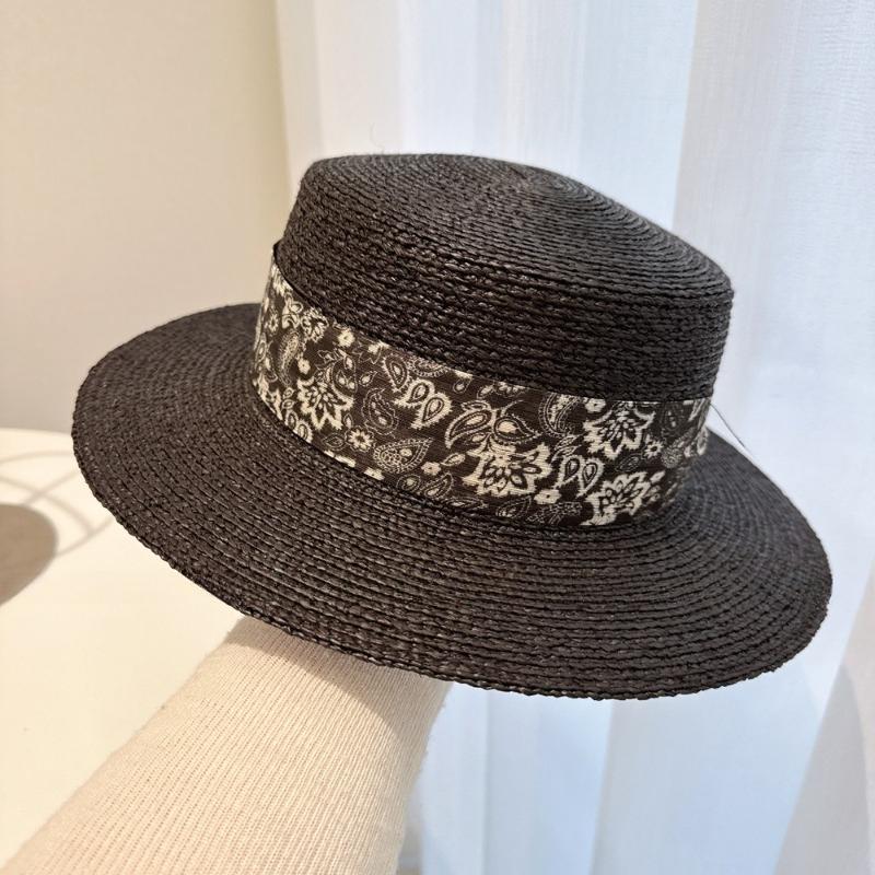 

Luxurious Tie Dye Cashew Flower Silk Linen Flat Top Hat Women Summer Outings Beach Sea Grass Hat Farrica Grass Hat 56-58CM чорний