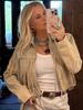 Short Pu Suede Jacket Women Fashionable New 2025 Long Sleeve Tassel Lapel Collar Cropped Slim Coat Lady Street New Outerwear