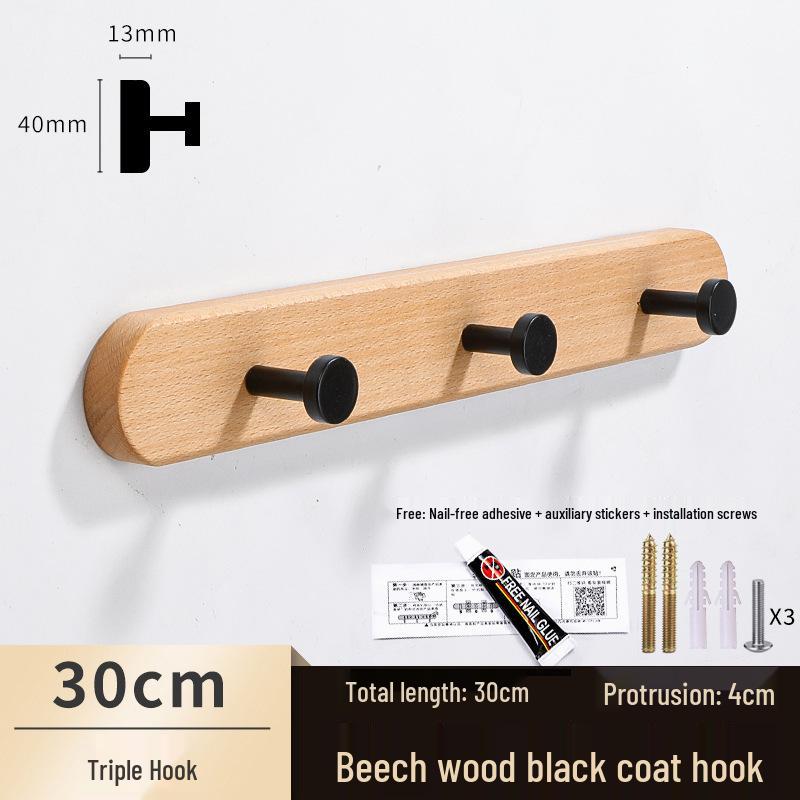 Solid Wood No-Punch Adhesive Coat Rack: Tiered Entryway/Wall/Door Mount Hanger
