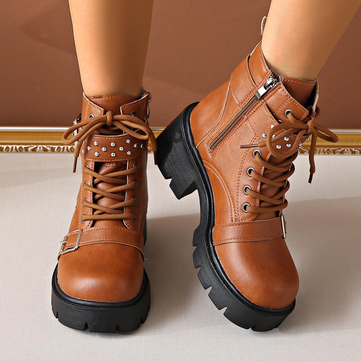 

Foreign trade new autumn and winter European and American patent leather thick-soled large-size muffin bottom lace-up buckle short boots Martin bo 35 бордовый