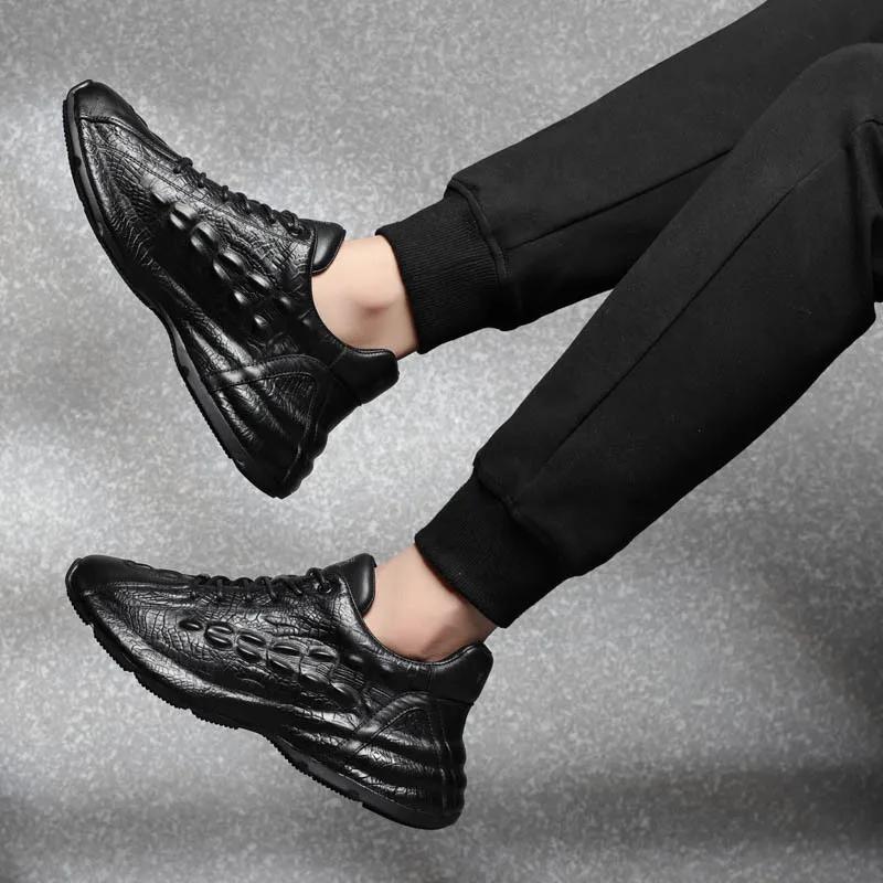 Fashion Cow Leather Black Luxury Shoes for Men Spring Autumn New Designer Sports Sneakers Male Retro Fashion Casual Platform Shoes Man