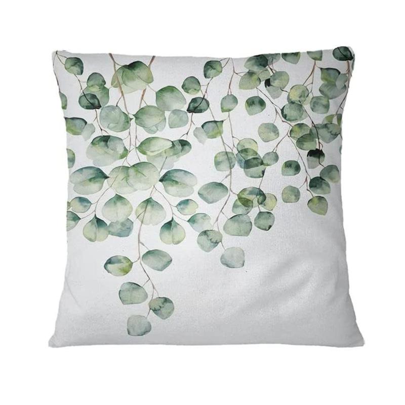 Simple Modern Green Leaves Tropical Plant Series Linen Pillowcase Nordic Small Fresh Style Cushion Cover