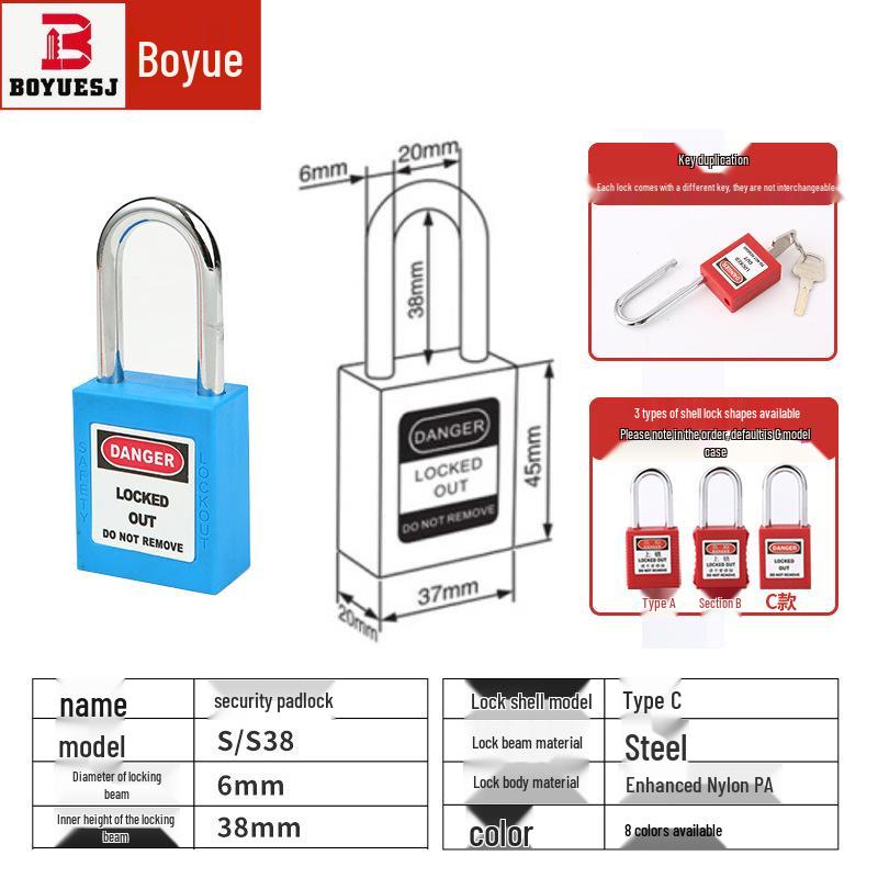 38mm ABS Plastic Steel Shackle Insulated Safety Padlock for Industrial LOTO синий