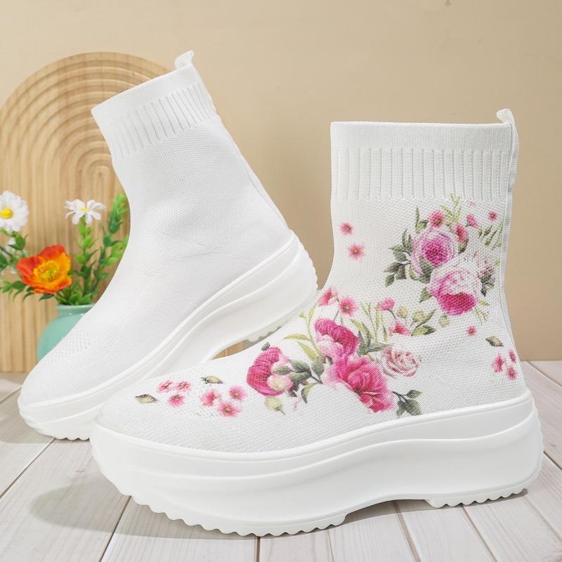 fashion Women's Shoes on Sale 2024 New Elastic Fabric Women's Boots Autumn Round Toe Breathable Mesh Shoes Ladies Flat Middle Tube Boots