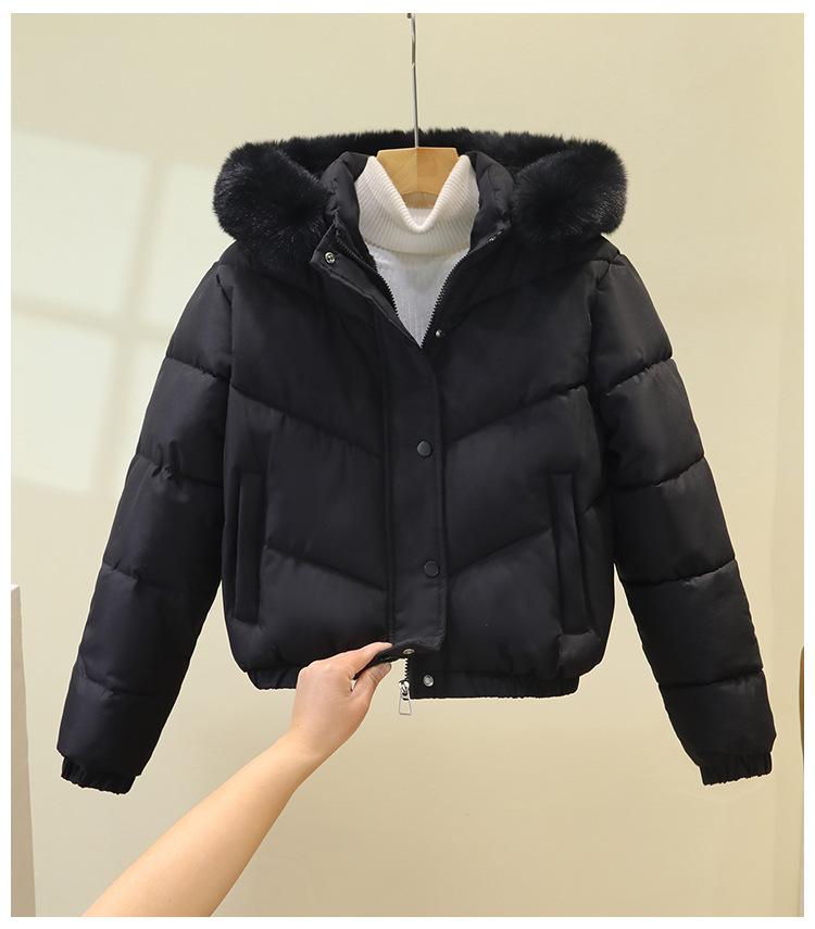 Kort Stor Päls Krage Förtjockad Jacka med Huva och Päls Inuti