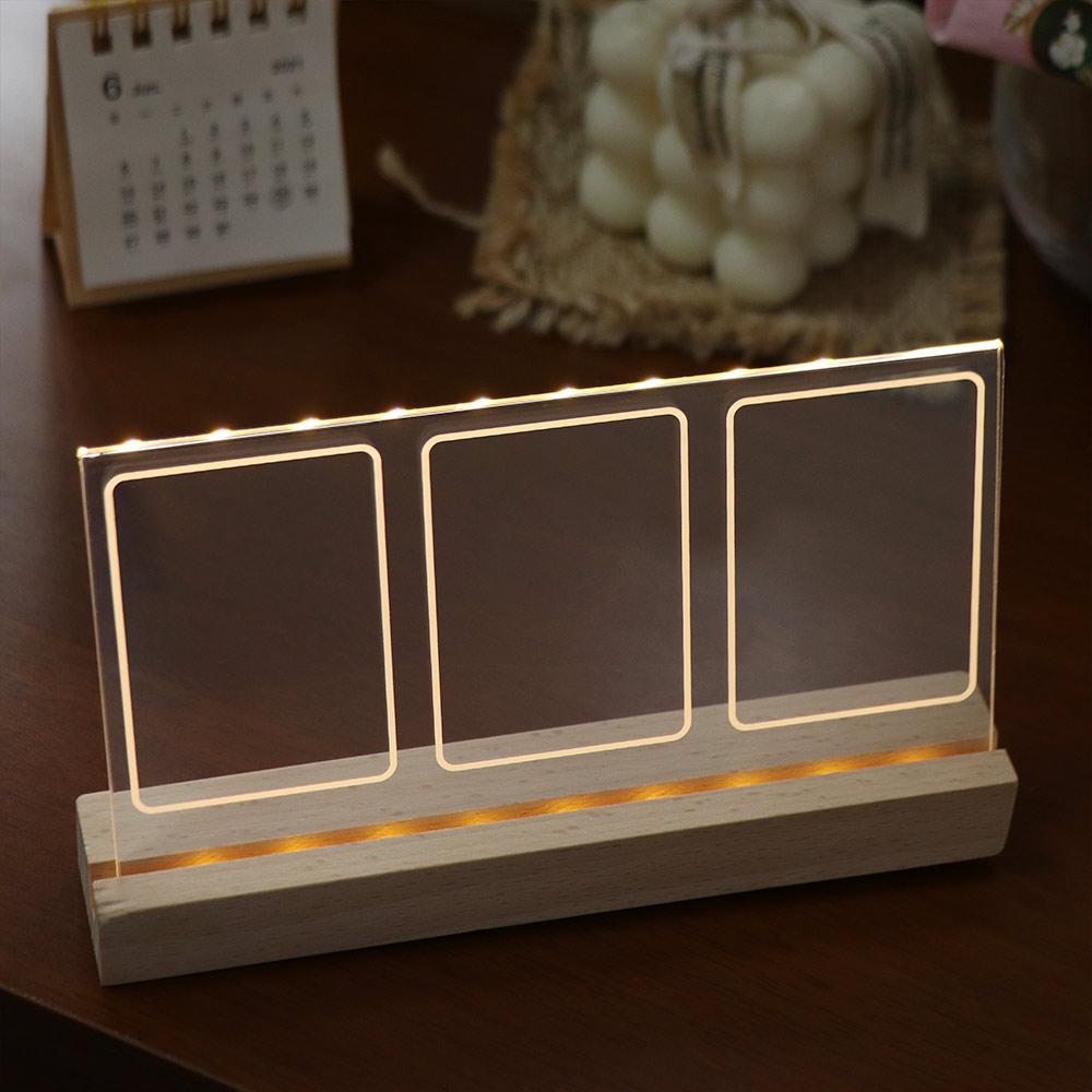 3 In 1 LED Light Photo Frame Clear Acrylic 3 Inch Photo Instant Picture Frame Widely Use 3 Openings Tabletop Photo Display Rack