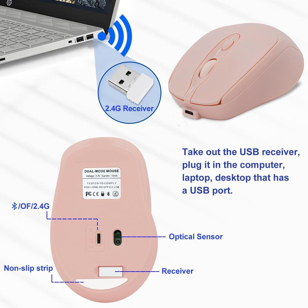 Wholesale Wireless Mouse Dual Mode Portable Slient 1600dpi Raton Inalambrico Recargable bluetooth 2.4G Wireless Mouse