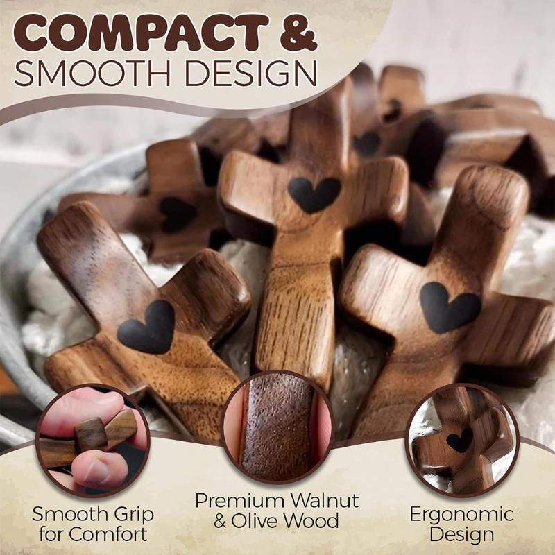 Heart-shaped Thumb Cross Solid Walnut Wood Ornament Handheld Natural Decor for Living Room Shelf Display Gift