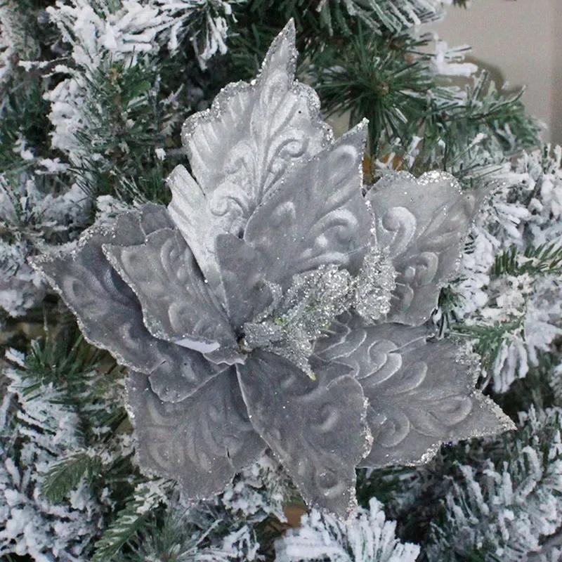 28cm Multicolor Christmas Flower Cuttings Christmas Tree Decoration Accessories Flannelette Christmas Flower Decorations Decor