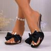 Design Pink Bowtie Decor High Heels Sandals for Women Summer Light Square Toe Slippers Fashion Plus Size Thin Heeled Party Shoes