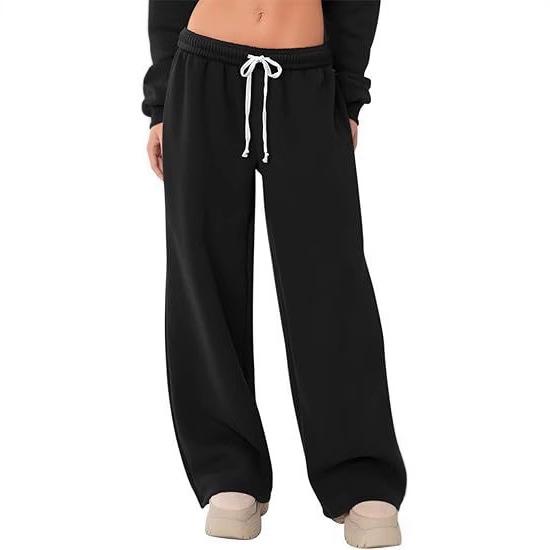 Women S Winter Fleece Lined Loose Straight Leg Sports Sweatpants S чёрный