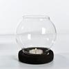 1PC Tealight Candle Holder Wedding Transparent Retro Glass Burn-Proof Wooden Base for Tabletop Decor