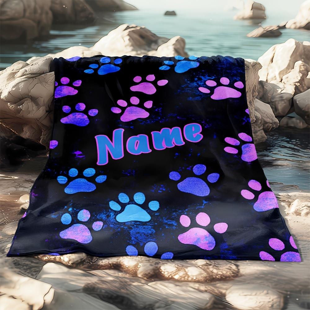 Custom Colorful Paw Print Fleece Blanket Personalized Name Pet Theme Throw Soft Warm All Season Bedding Gift For Dog Cat Lovers