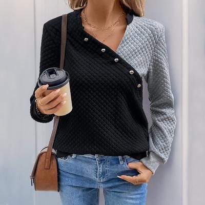Herbst Damen Kontrastfarbenes Sweatshirt Colorblock Pullover Stehkragen Sweatshirt