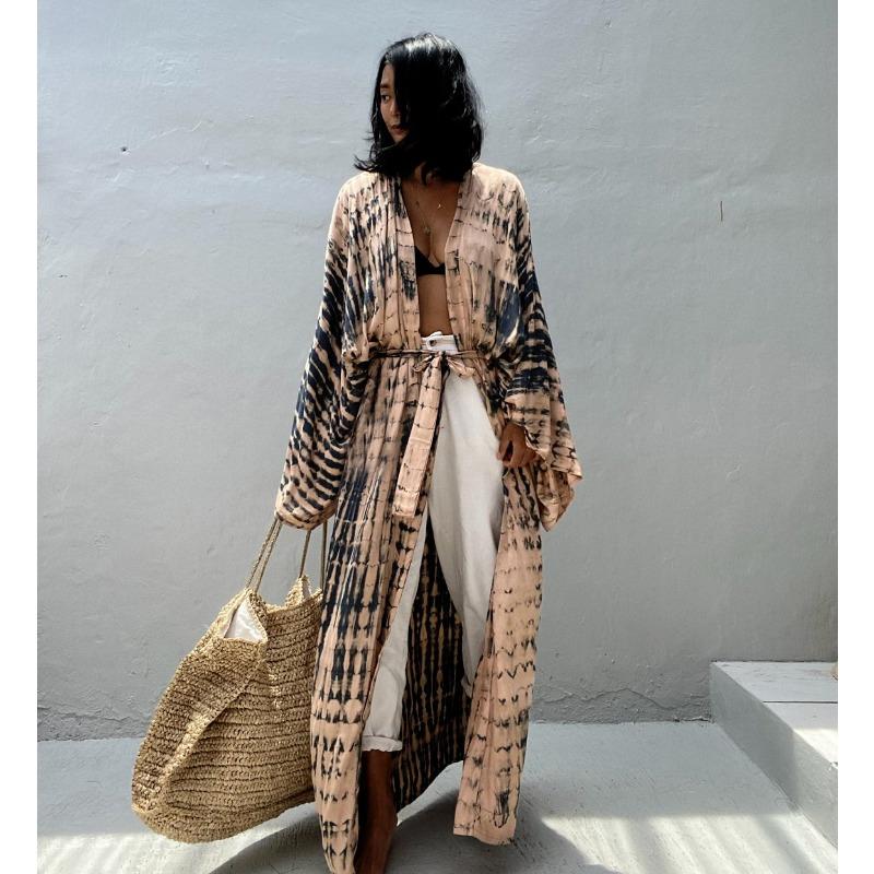 Women's Fashion Spring Fall Colour Block Print Long Sleeve Loose Waistline Casual Dresses