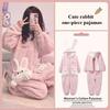 Winter Soft Girl Rabbit Pajamas Thickened Coral Fleece Cute One-piece Pajamas Girl Cartoon Ins Loungewear Nightgown