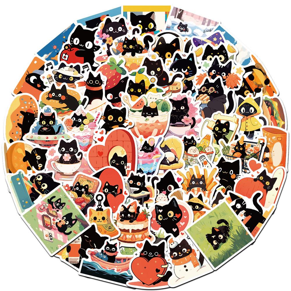 10/30/50pcs Cute Aesthetic Black Cat Stickers Cartoon Waterproof Decals DIY Guitar Laptop Kawaii Art Graffiti Sticker