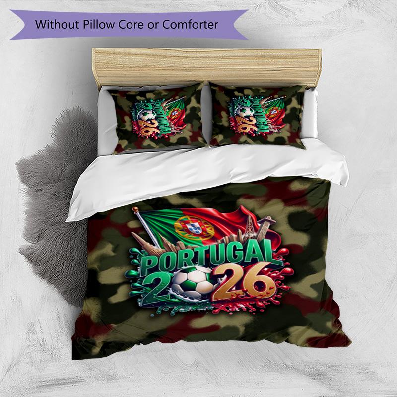 Set Biancheria da Letto Stampata Calcio Portogallo 3 Pezzi Set Copriletto Traspirante Accogliente come Regalo per la Casa Nuova o per le Feste