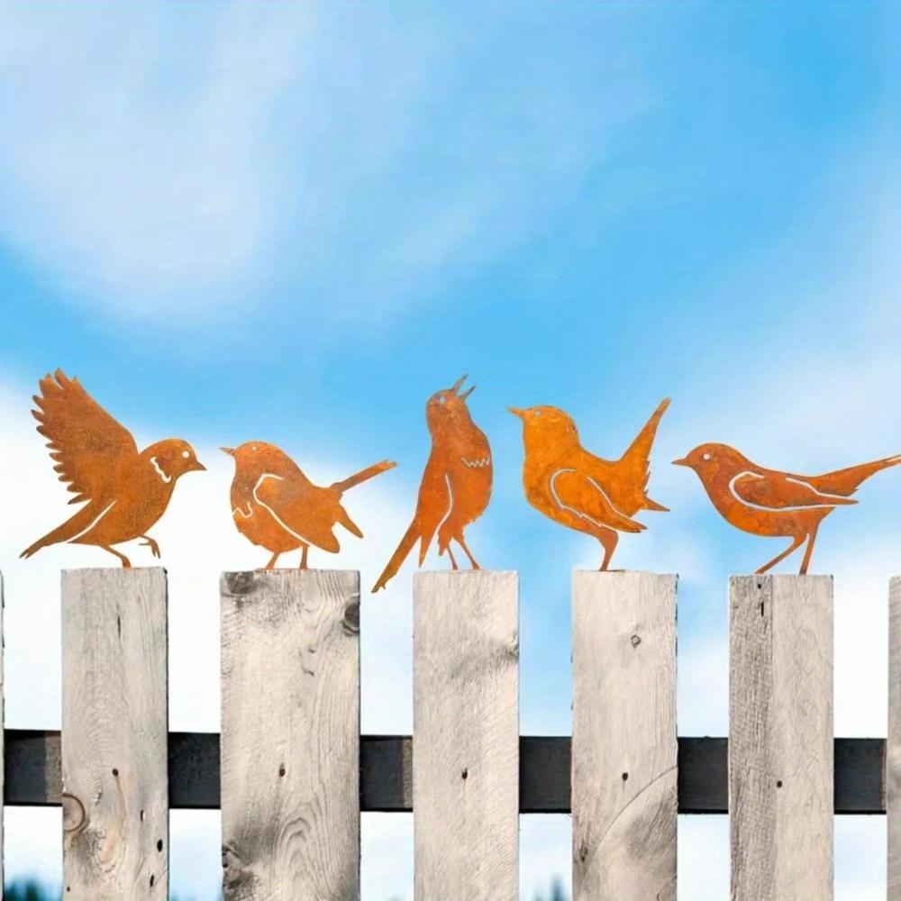 Metal Garden Ornaments Rusty Bird Silhouette Patina Figurines Outdoor Statues for Patio Yard Wall Sculptures