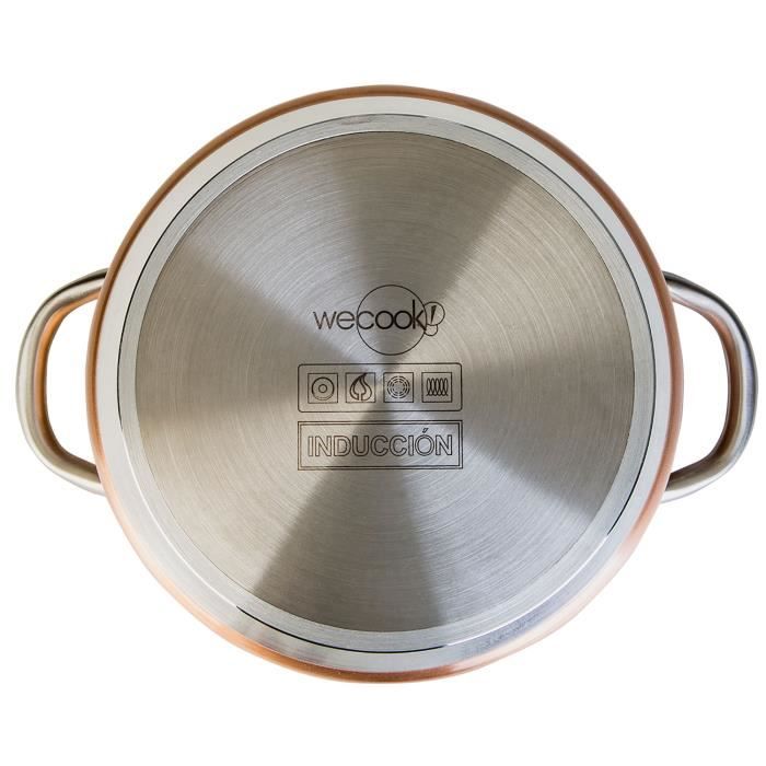 Casserole - wecook - cuivre 50270 - 28cm - antiadhésif sans pfoa - couvercle en verre trempé