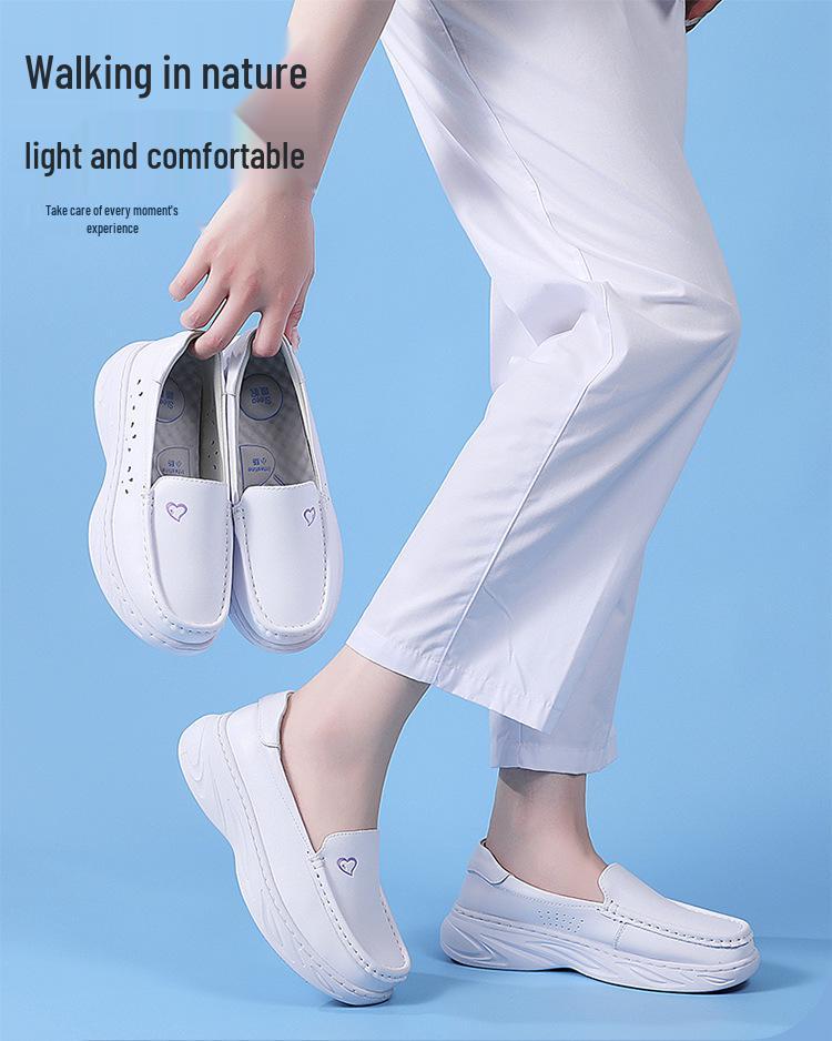 Genuine Leather Non-Slip Nurse Shoes with Soft, Breathable, Thick Sole