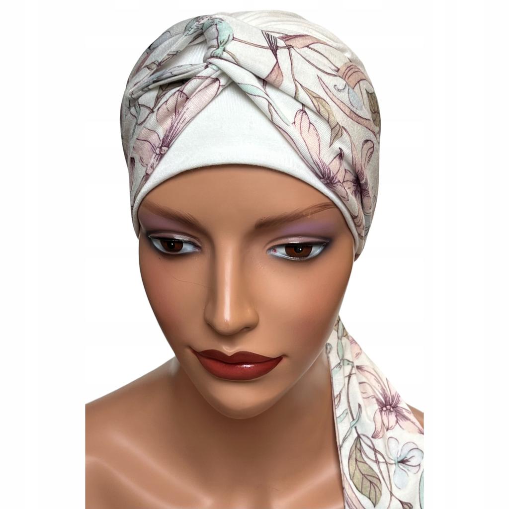 Dámský jarní turban Lena Ecru-419 Měkký šátek také po chemoterapii