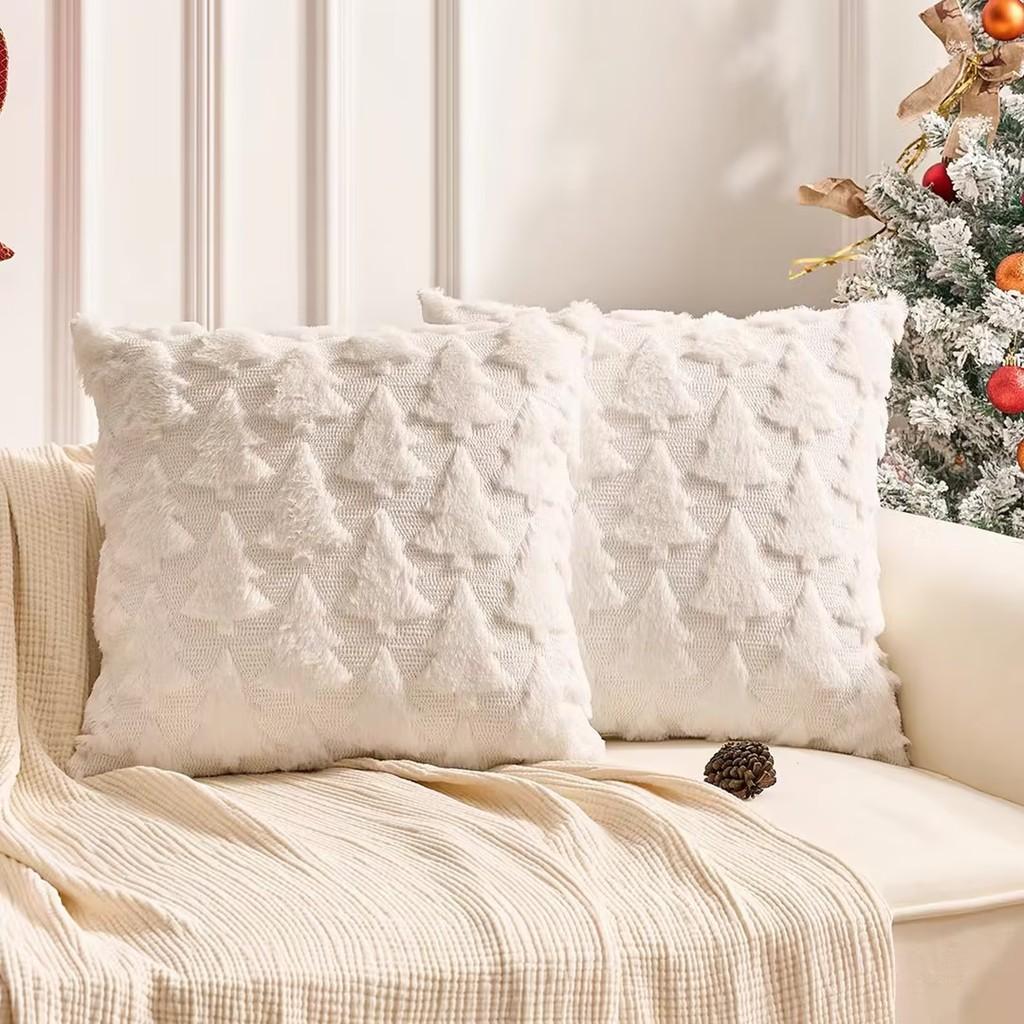 Christmas Tree Snowflake Pillow Cover Plush Throw Pillowcase Winter Home Decor